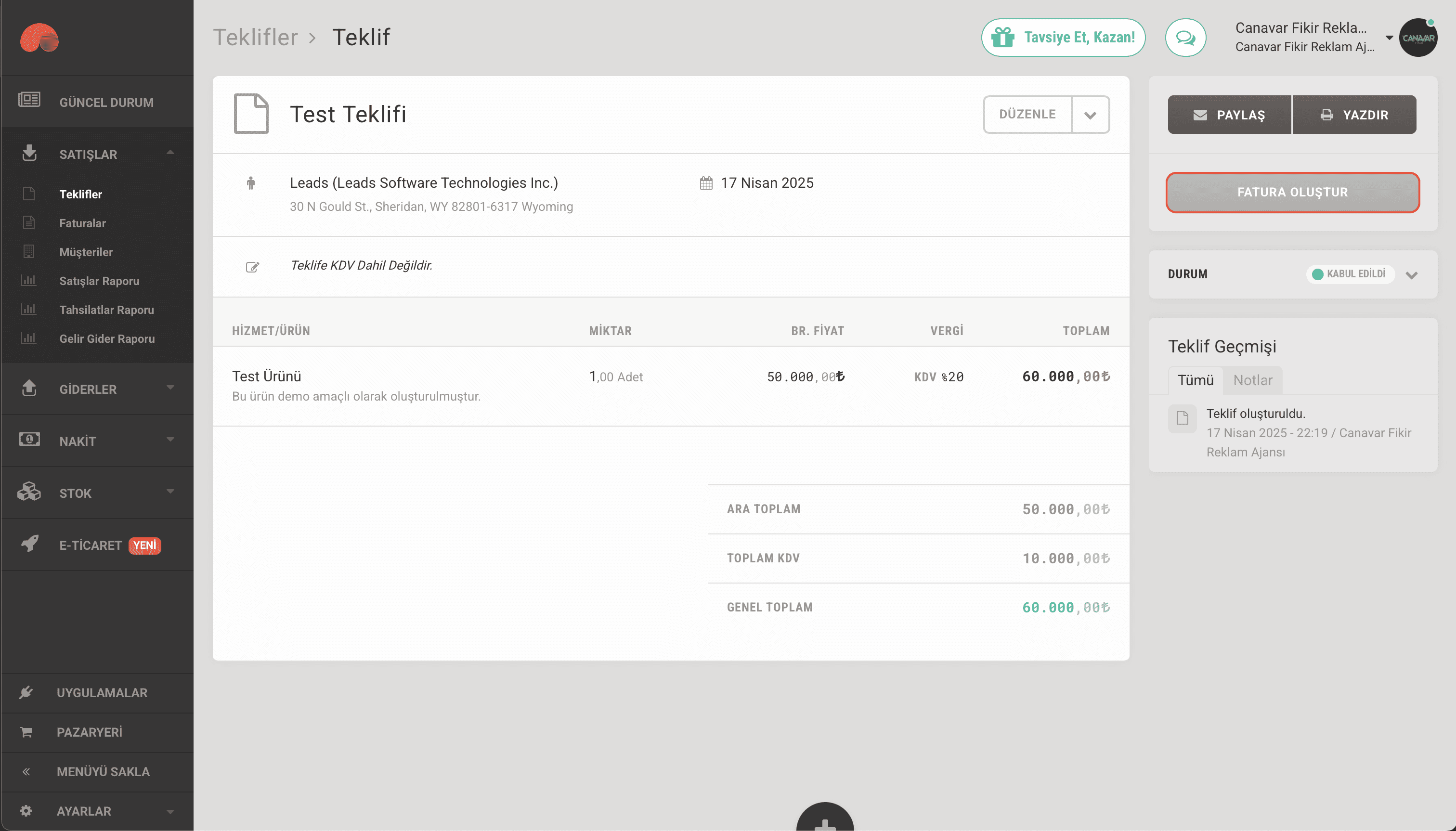 Leads CRM özellik paneli